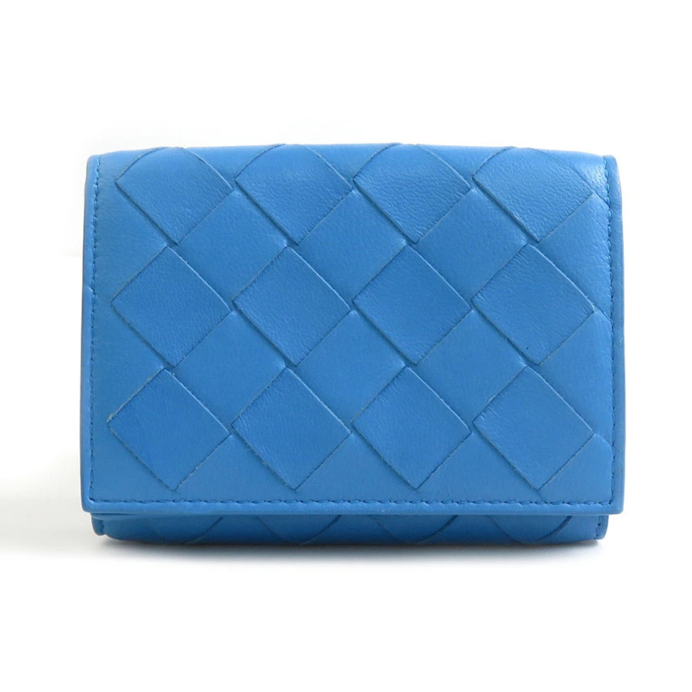Bottega Veneta tri fold wallet Intrecciato leather blue